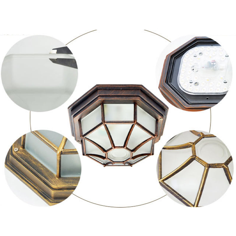 Waterproof LED Ceiling Lamp Traditional Flush Mount Light with Glass Shade for Balcony