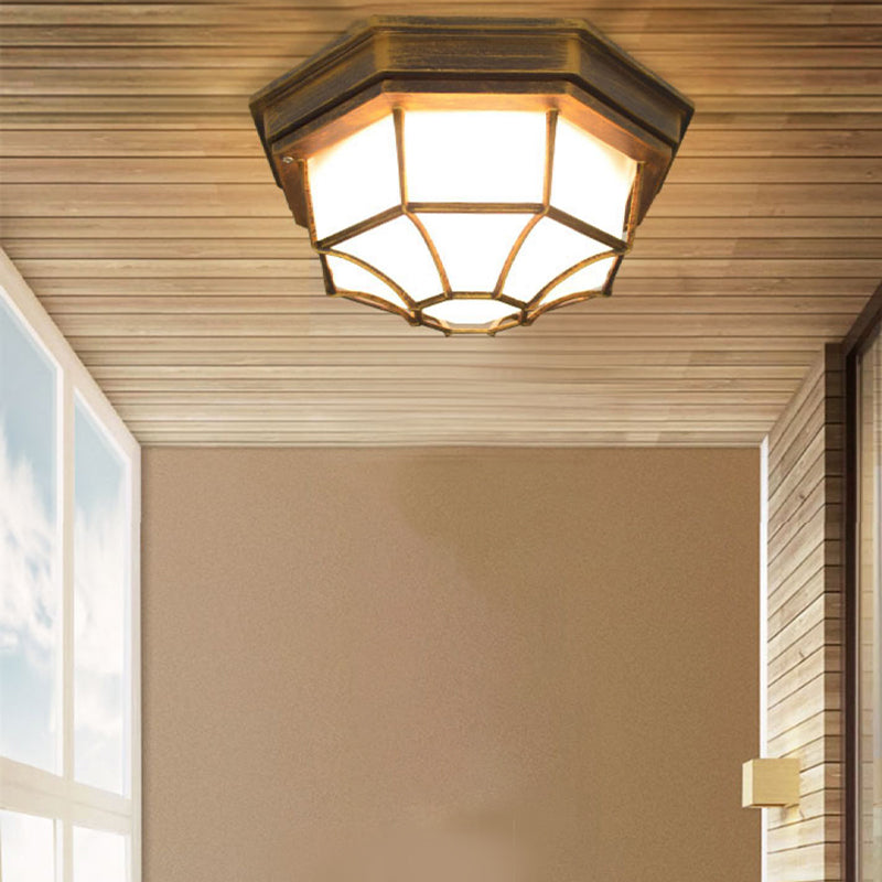 Waterproof LED Ceiling Lamp Traditional Flush Mount Light with Glass Shade for Balcony