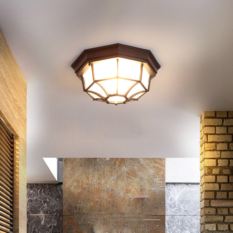 Waterproof LED Ceiling Light Traditional Flush-mount Lamp with Glass Shade for Balcony