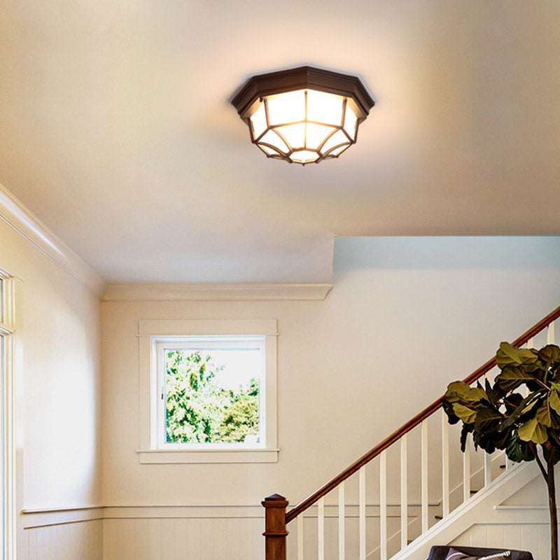 Waterproof LED Ceiling Light Traditional Flush-mount Lamp with Glass Shade for Balcony