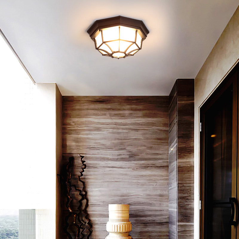 Waterproof LED Ceiling Light Traditional Flush-mount Lamp with Glass Shade for Balcony
