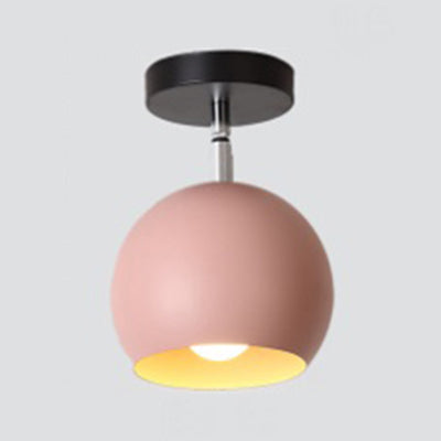 1 Light Metallic Semi-Flush Mount Light Macaron Blue/Pink Globe Shade Balcony Rotatable Ceiling Lamp
