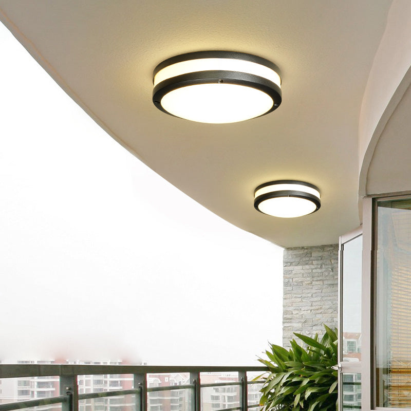 Waterproof LED Ceiling Light White Plastic Shade Round Flush Mount Lamp for Balcony