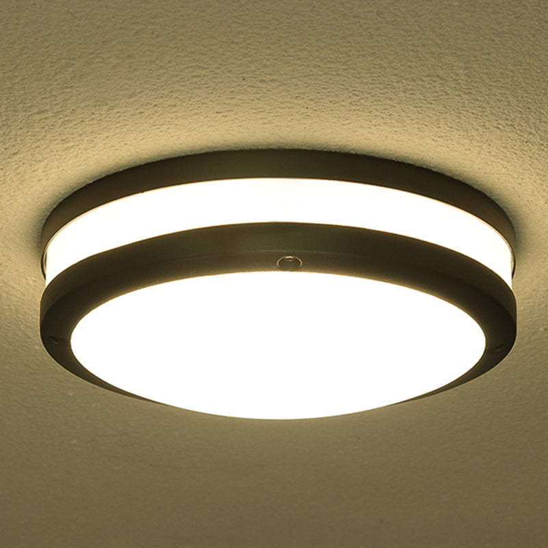 Waterproof LED Ceiling Light White Plastic Shade Round Flush Mount Lamp for Balcony