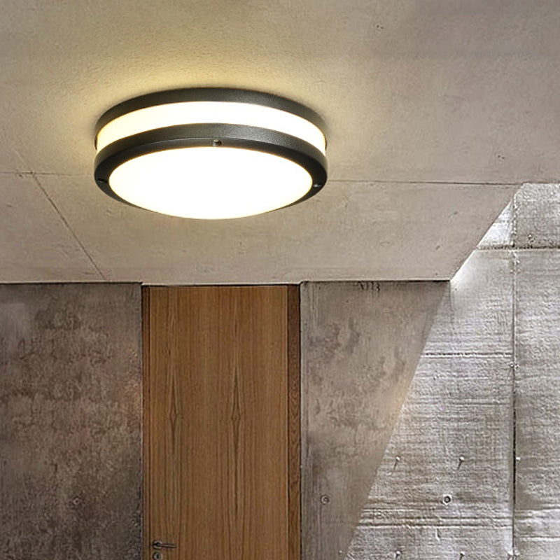 Waterproof LED Ceiling Light White Plastic Shade Round Flush Mount Lamp for Balcony