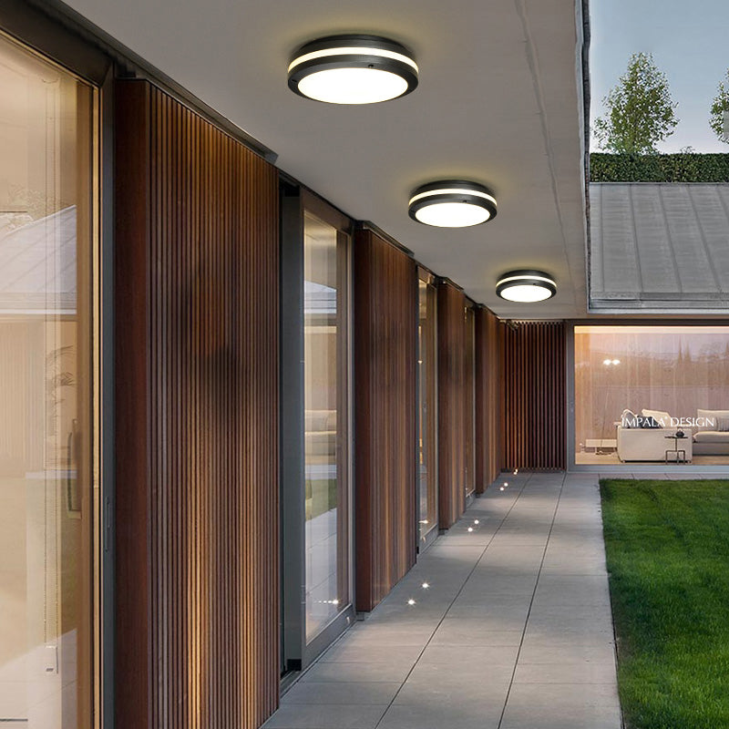 Plafonnier LED étanche, abat-jour rond en plastique blanc, lampe encastrée pour balcon