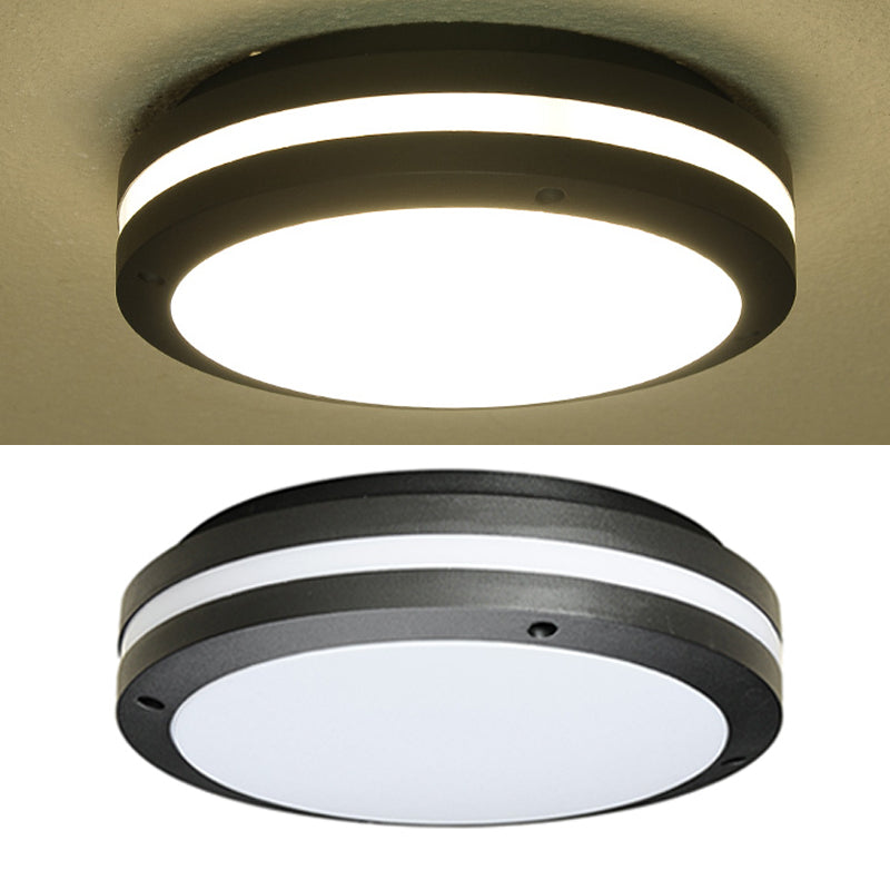 Waterproof LED Ceiling Light White Plastic Shade Round Flush Mount Lamp for Balcony