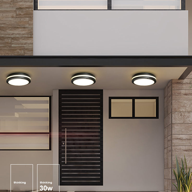 Waterproof LED Ceiling Light White Plastic Shade Round Flush Mount Lamp for Balcony