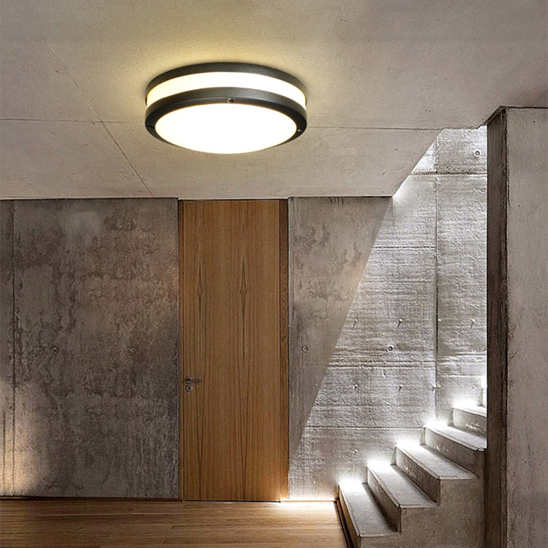 Waterproof LED Ceiling Light White Plastic Shade Round Flush Mount Lamp for Balcony