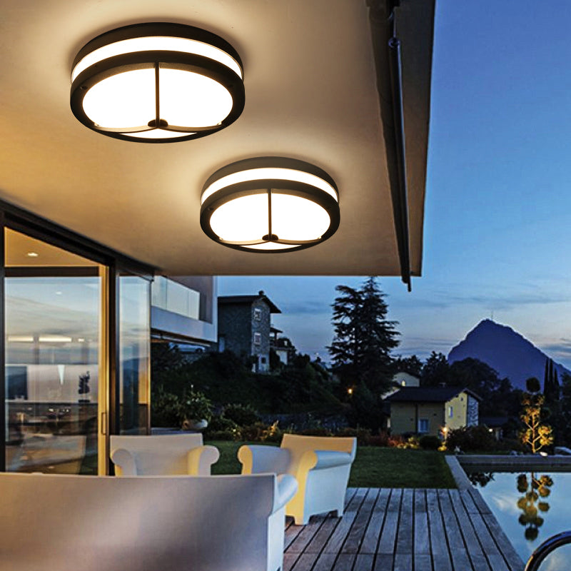Plafonnier LED contemporain à abat-jour rond en plastique pour balcon
