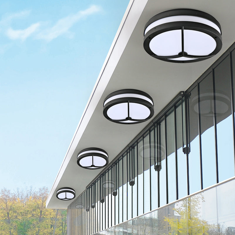 Plafonnier LED contemporain à abat-jour rond en plastique pour balcon