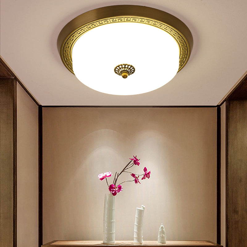 Dome Flush Mount Light Fixture Traditional 1-Light LED Close To Ceiling Lamp with Glass Shade