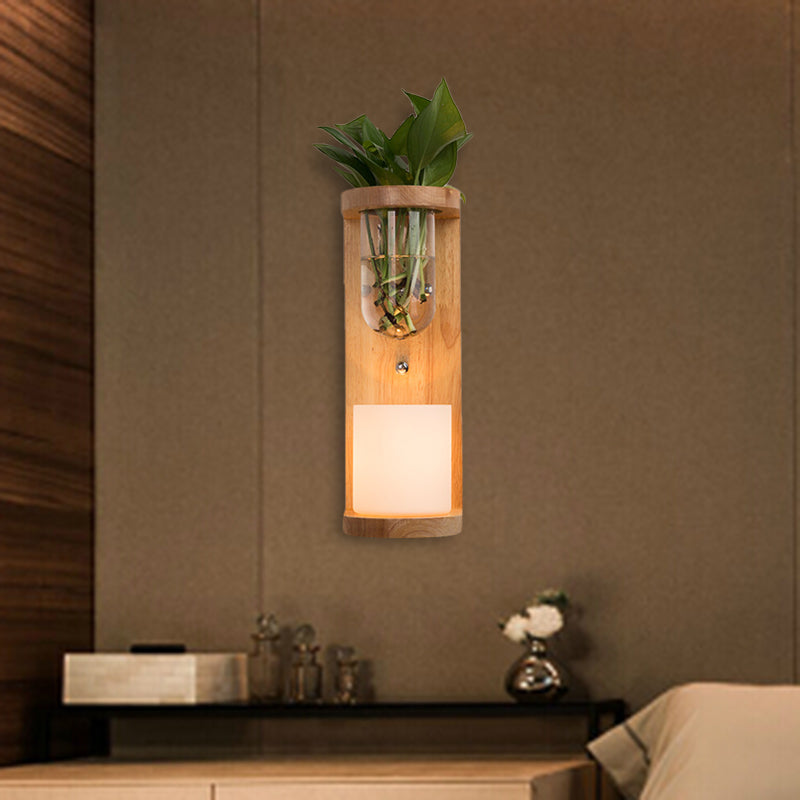 Zylinder Wohnzimmer Wandleuchte Industrial Opal Glas 1 hell Holz LED Leuchter Beleuchtung