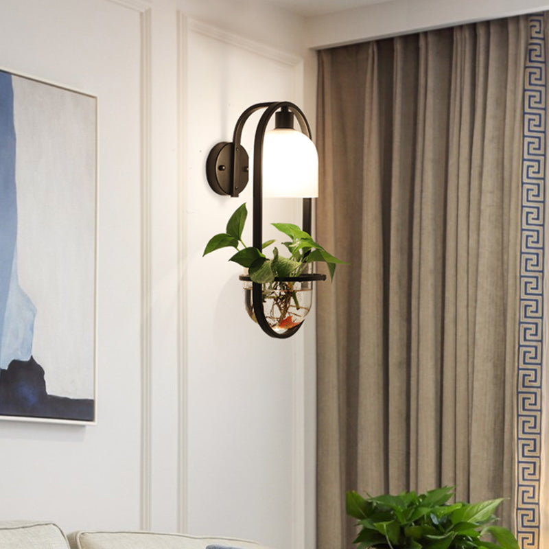 Black 1 Light Wall Lighting Industrial Metal Oval LED Wall Sconce with Plant Cup for Living Room
