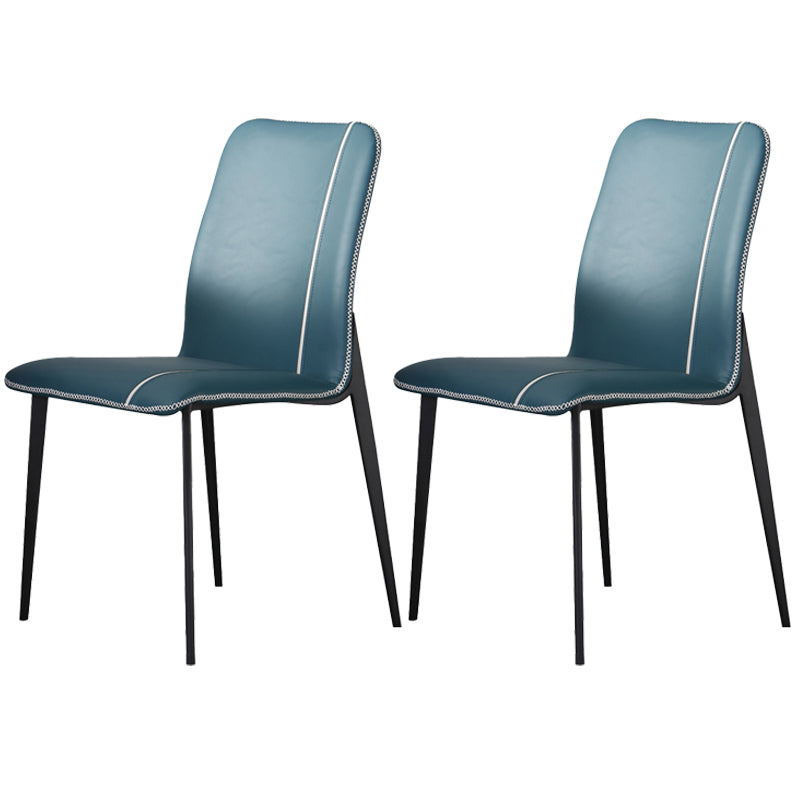Scandinavian Style Solid Back Armless Dining Chairs Leather Upholstered Dining Chairs (Set of 2)