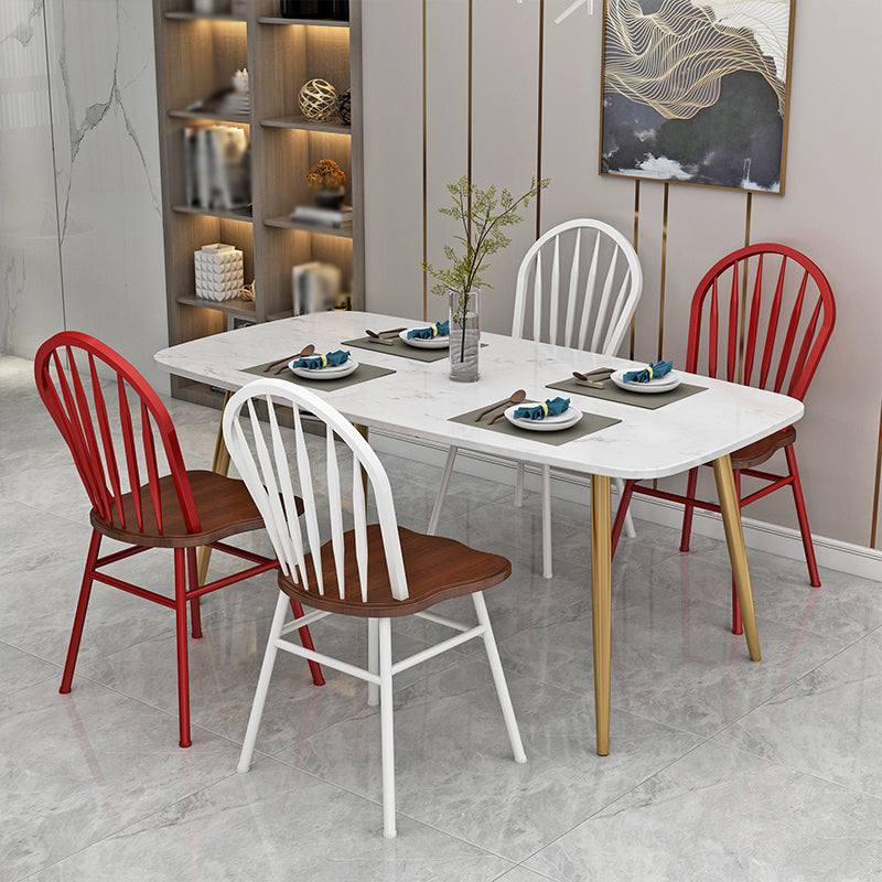Sillas de comedor de metal estilo moderno Sillas sin brazos con respaldo Windsor para cocina (juego de 4)