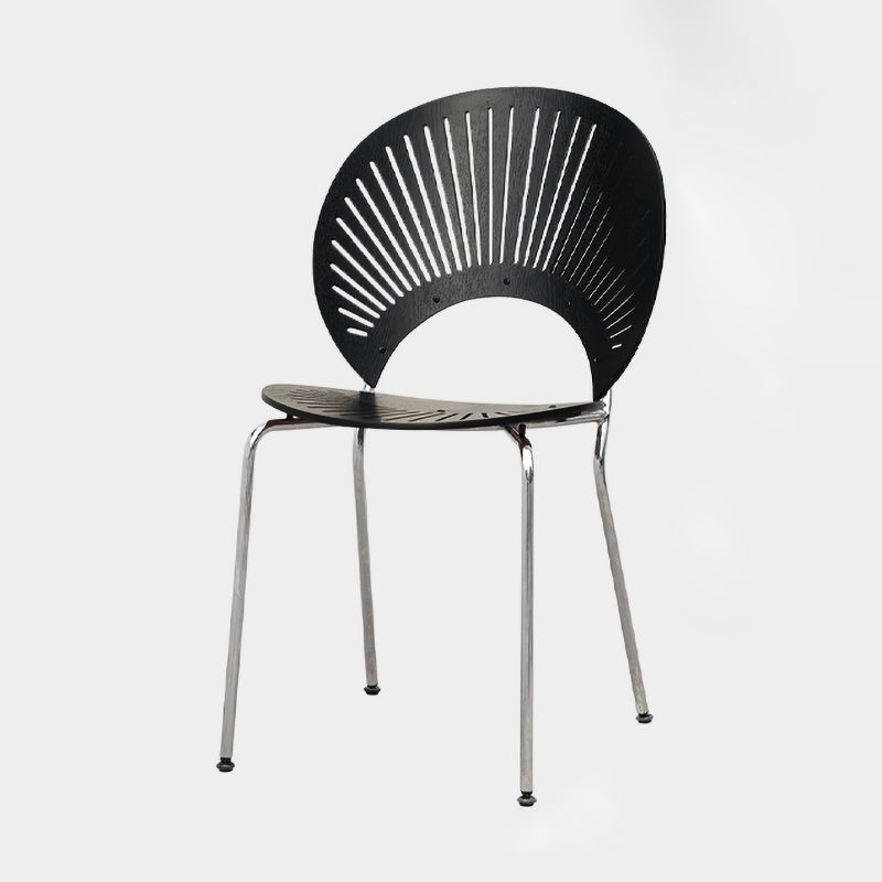 Silla de comedor de metal de estilo contemporáneo, silla individual sin brazos con respaldo abierto para cocina