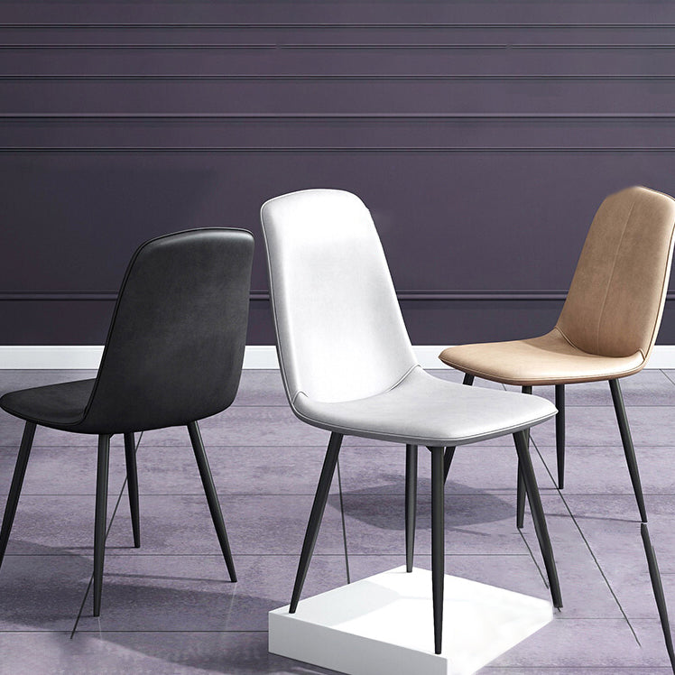 Silla lateral de comedor de metal contemporáneo, silla individual con respaldo sólido sin brazos