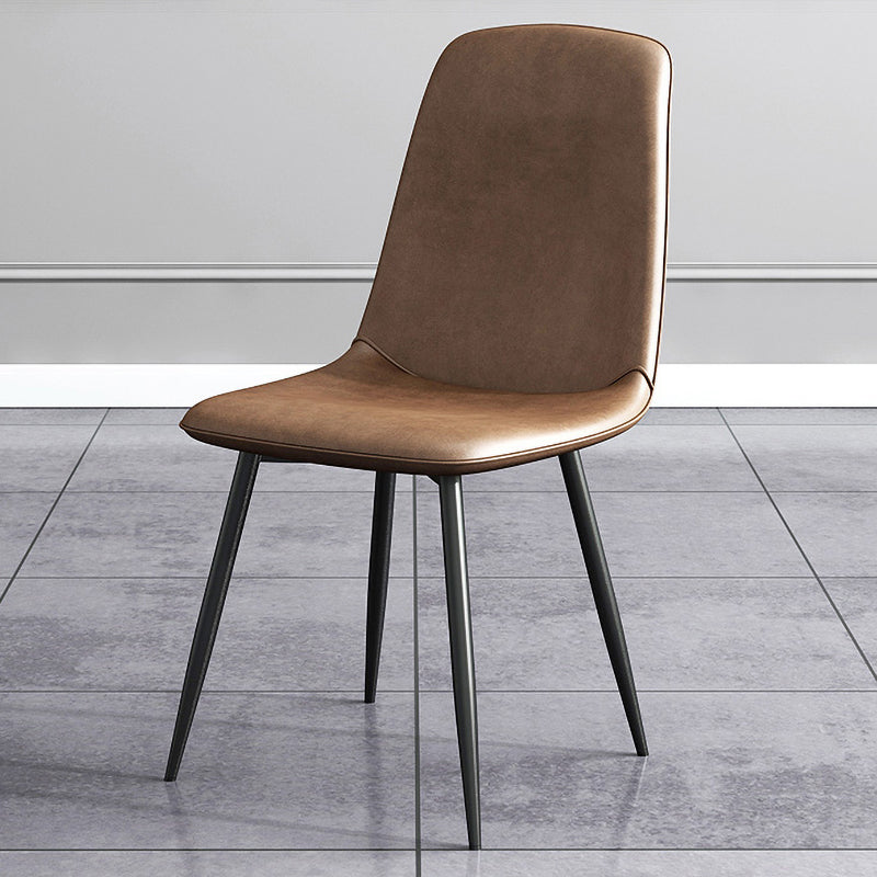 Silla lateral de comedor de metal contemporáneo, silla individual con respaldo sólido sin brazos