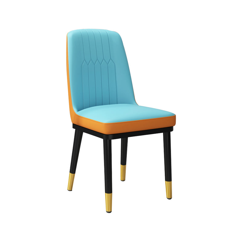 Silla lateral de metal contemporánea, silla sin brazos con respaldo de cojín para comedor
