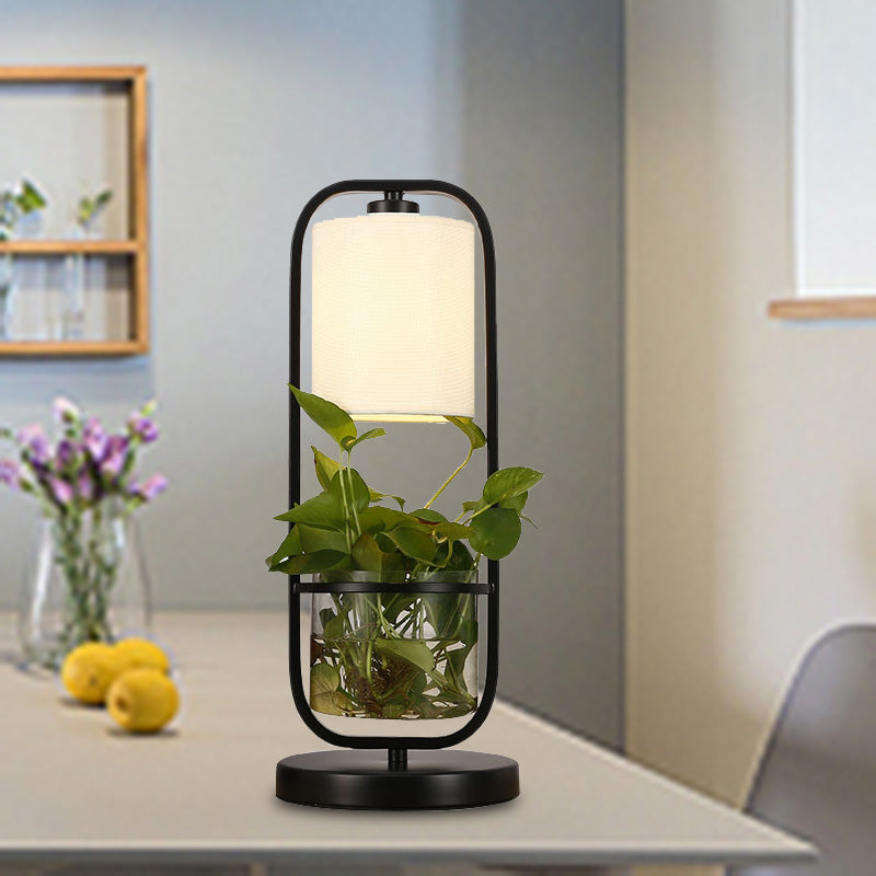 Rectangular Metal Night Table Light Antique LED Living Room Nightstand Lamp in Black