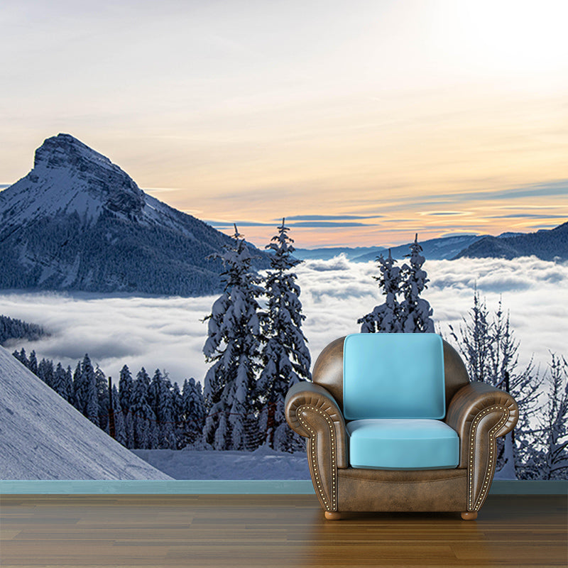 Photography Mountain Mural Moisture Resistant Wall Covering for Living Room