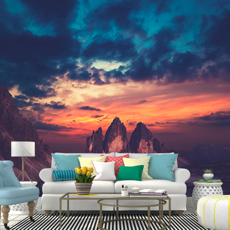 Photography Mountain Mural Moisture Resistant Wall Covering for Living Room
