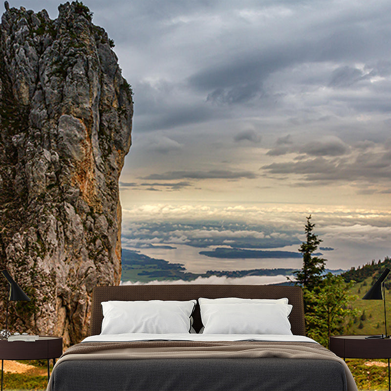 Mountain Landscapes Mural Moisture Resistant Wall Covering for Sitting Room