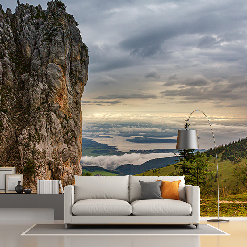 Mountain Landscapes Mural Moisture Resistant Wall Covering for Sitting Room