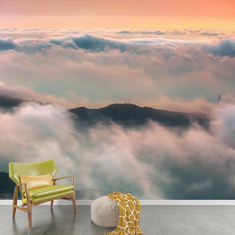 Cloud Landscapes Photography Mural Moisture Resistant Wall Covering for Living Room