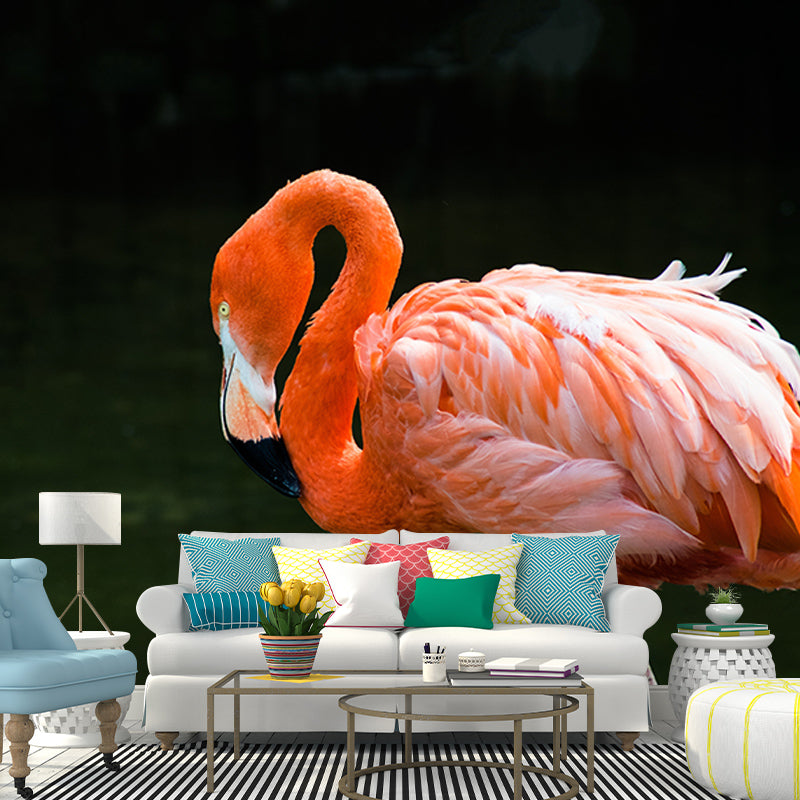 Orange Flamingo Murals for Dining Room Bedroom Decoration, Moisture Resistant