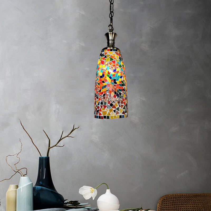 Handcrafted Art Glass Red/Yellow/Blue Ceiling Light Elongated 1 Head Traditional Pendant Light Fixture