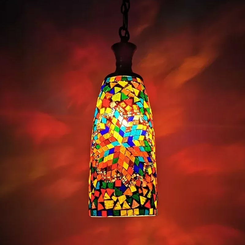 Handcrafted Art Glass Red/Yellow/Blue Ceiling Light Elongated 1 Head Traditional Pendant Light Fixture