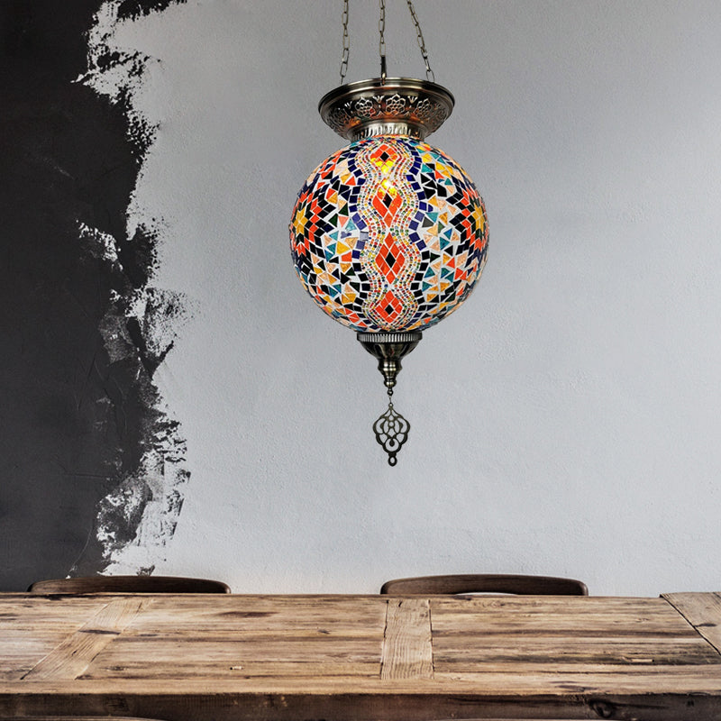 Globe Restaurant Pendant Light Kit Traditional Hand Rolled Art Glass 1 Head White/Red/Yellow Suspension Light