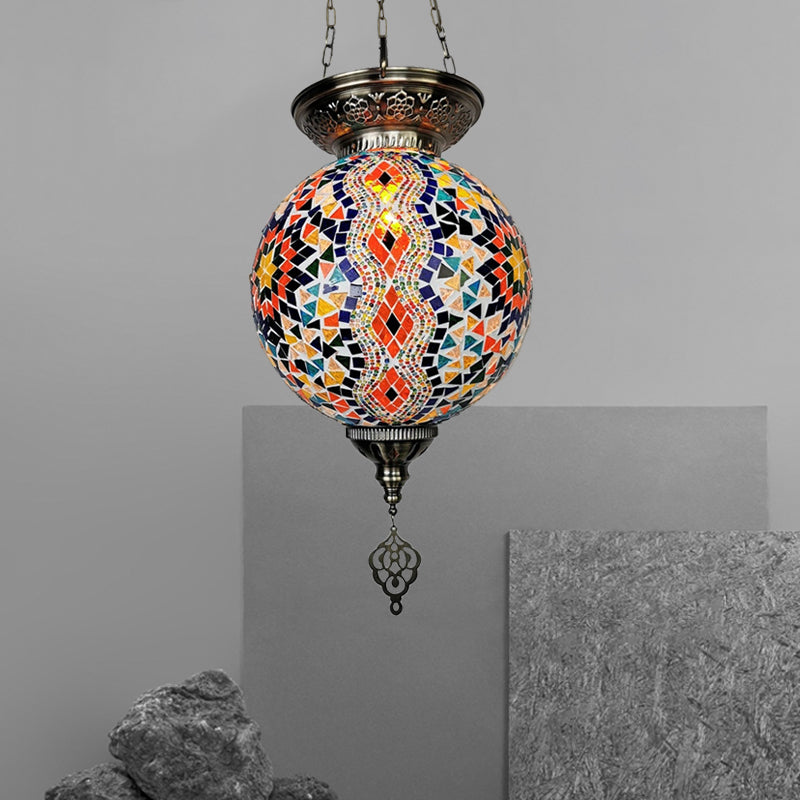 Globe Restaurant Pendant Light Kit Traditional Hand Rolled Art Glass 1 Head White/Red/Yellow Suspension Light
