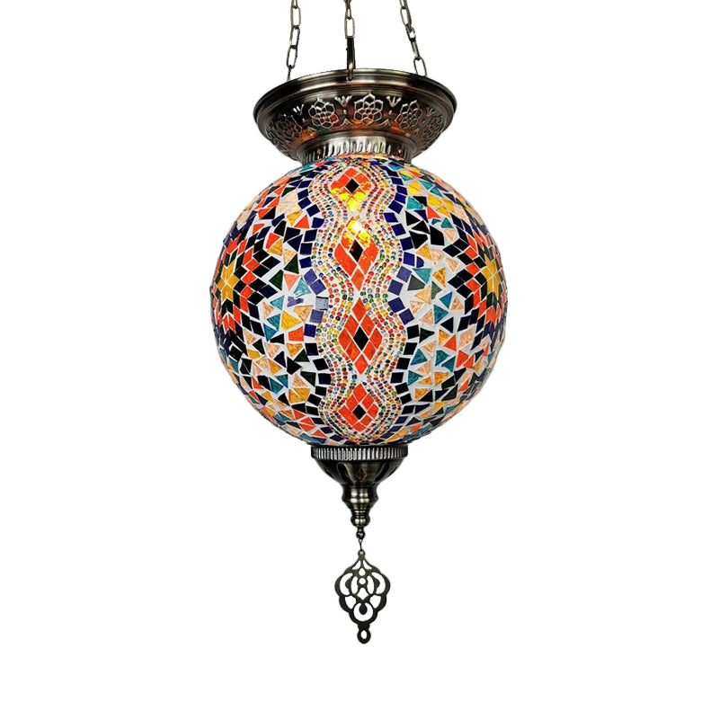 Globe Restaurant Pendant Light Kit Traditional Hand Rolled Art Glass 1 Head White/Red/Yellow Suspension Light