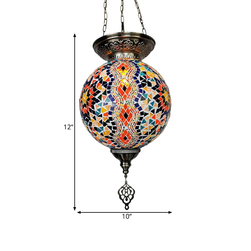 Globe Restaurant Pendant Light Kit Traditional Hand Rolled Art Glass 1 Head White/Red/Yellow Suspension Light