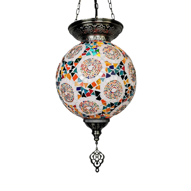 Globe Restaurant Pendant Light Kit Traditional Hand Rolled Art Glass 1 Head White/Red/Yellow Suspension Light
