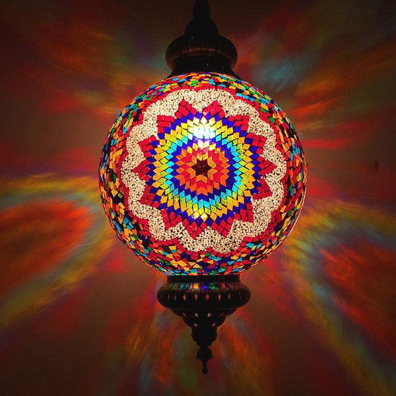 Cut Glass Globe Suspension Lighting Traditional 1 Light Dining Room Pendant Lamp in Red/Yellow/Blue