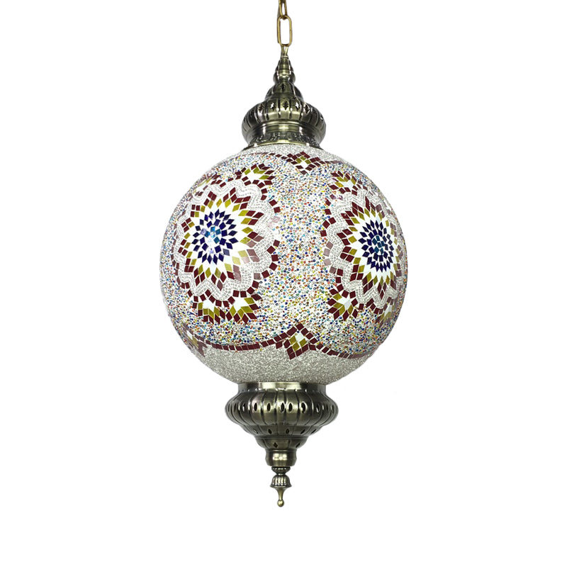 Cut Glass Globe Suspension Lighting Traditional 1 Light Dining Room Pendant Lamp in Red/Yellow/Blue