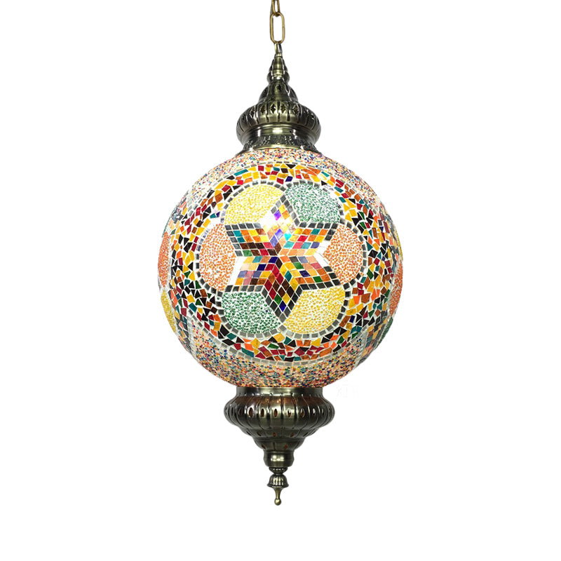 Cut Glass Globe Suspension Lighting Traditional 1 Light Dining Room Pendant Lamp in Red/Yellow/Blue