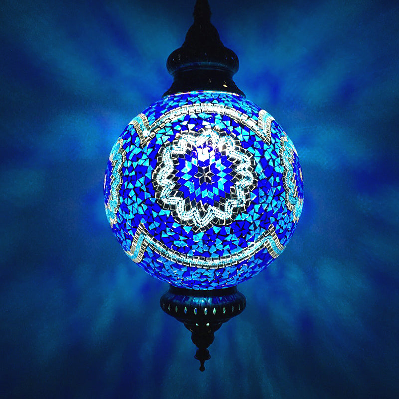 Cut Glass Globe Suspension Lighting Traditional 1 Light Dining Room Pendant Lamp in Red/Yellow/Blue