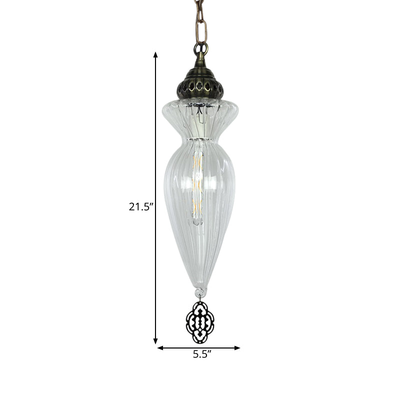 Gourd Dining Room Hanging Ceiling Light Traditional Clear Ribbed Glass 1 Head Pendant Light Kit