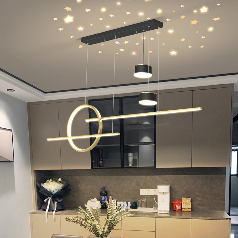 Zeitgenössische lineare Kronleuchterbeleuchtung Metall Island Deckenleuchte für Küche