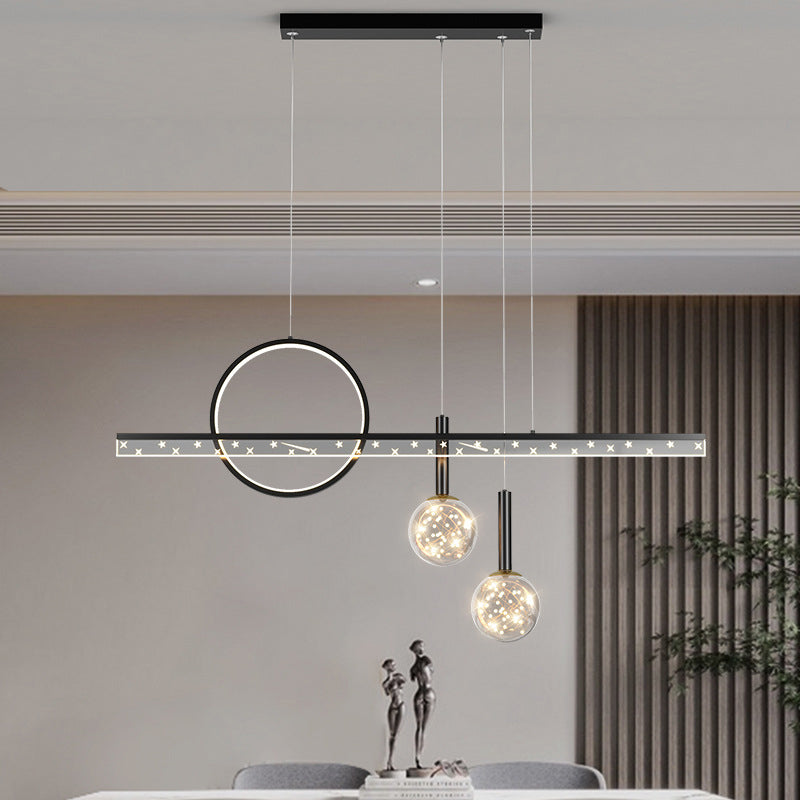 Moderne Kugel Island Beleuchtung Metal 4 Light Island Pendelleuchte in Schwarz