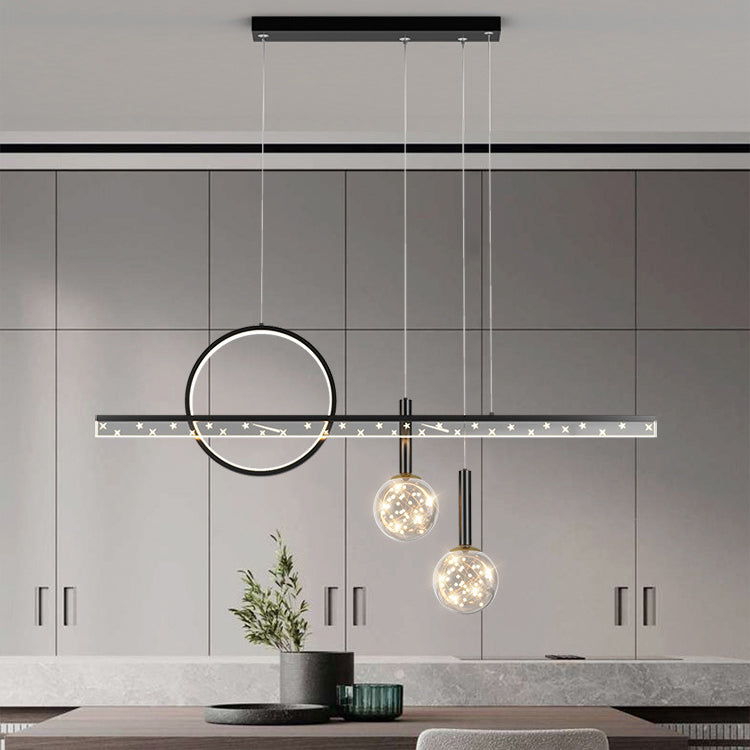 Moderne Kugel Island Beleuchtung Metal 4 Light Island Pendelleuchte in Schwarz