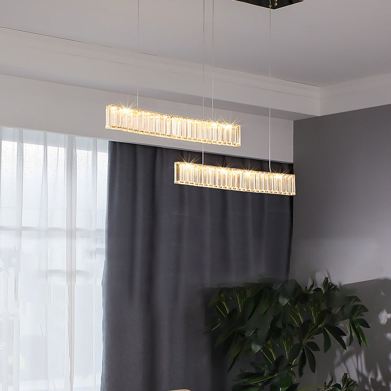 Moderne Kücheninselbeleuchtung linearer Kristall 2 leichte Kronleuchterleuchten