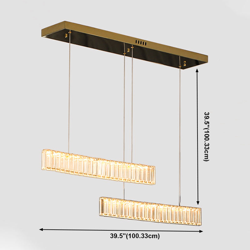 Moderne Kücheninselbeleuchtung linearer Kristall 2 leichte Kronleuchterleuchten