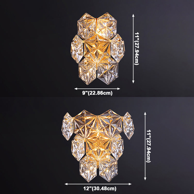 Modern Geometric Shade Wall Sconce Crystal Wall Mount Light Fixture in Brass