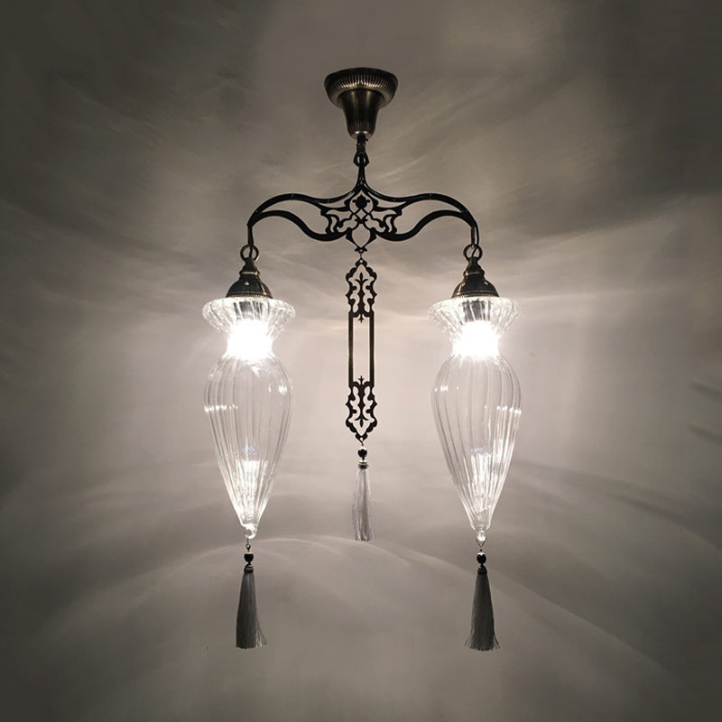 Globe/Gourd Clear Glass Ceiling Lamp Traditional 2 Heads Living Room Chandelier Lighting